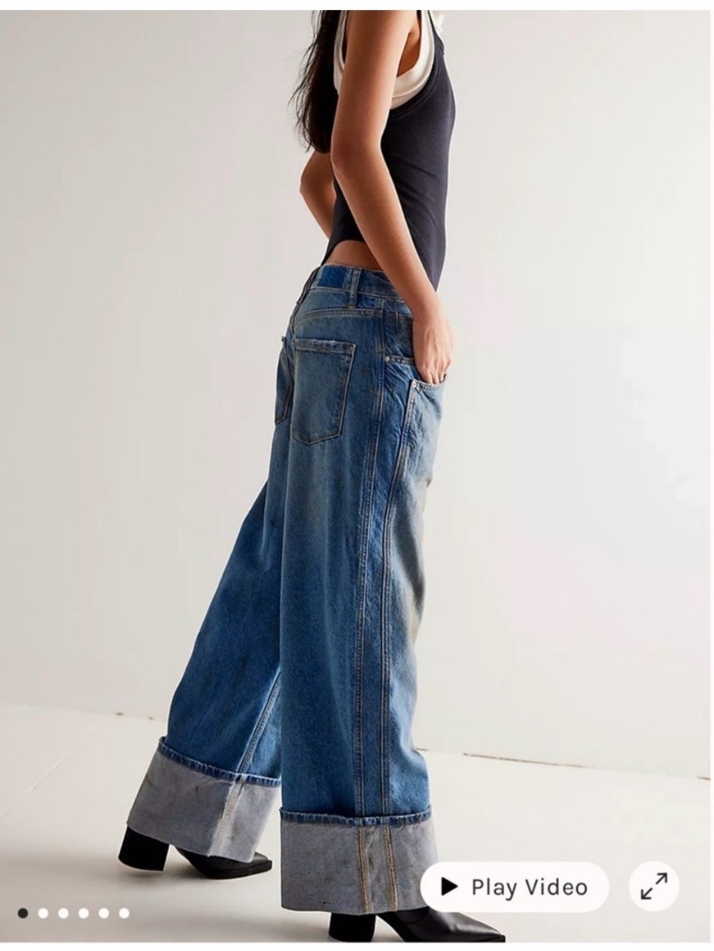 NEW WE THE FREE x Free People Wide Leg Cuffed Low-Rise Jeans in Mudslide NWT🌷 - Picture 4 of 5